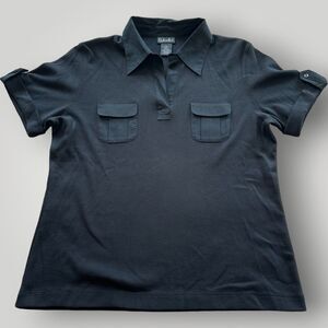 Rafaella Women's M BLACK Short Sleeve Buttonless Polo Shirt Breast Pockets